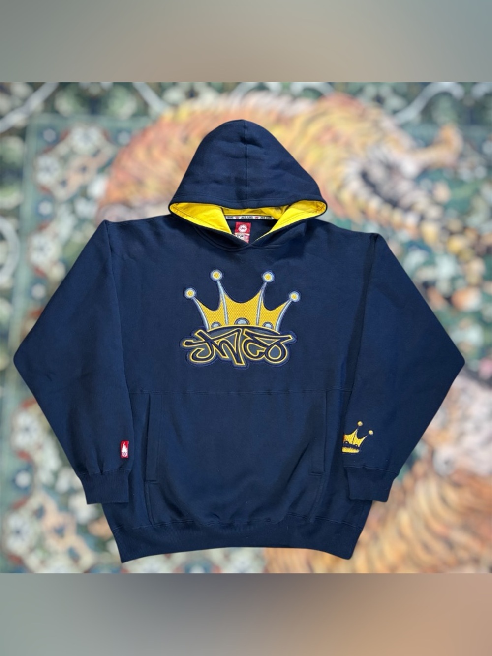 Vintage Y2K JNCO Jeans Crown Embroidered Hoodie Pullover Grunge Blue Large
